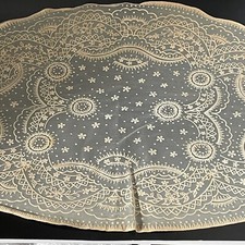 Vtg Retro Dressing  Table Mat Large Oval Nylon Embossed 59 cm X  41 cm Beige