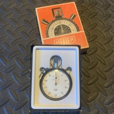 Vintage Rare Heuer (pre-Tag Heuer) Stopwatch Mechanical Dial Black Font - box
