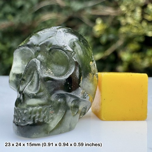 Moldavite tektite carved skull - moldavite,