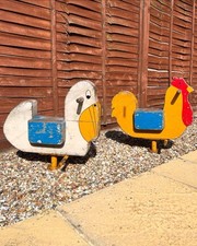 A Hand Painted Pelican & Hen Salvaged From A Funfair Ride
