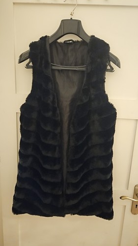 Black faux fur long gilet - black,
