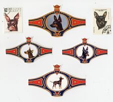 ENGLISH TOY TERRIER BLACK AND TAN COLLECTION OF DOG COLLECTABLE STAMPS & BANDS