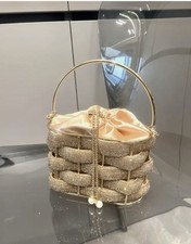 Elegant Handbag designer inspired bag with Rhinestones.Gold & champagne lining