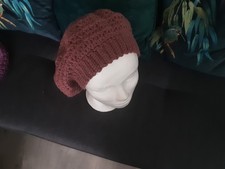 A New Hand Crochet Ladies Beret Style Hat One Size Merlot
