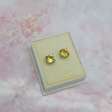 Solid 9ct White Gold Citrine Solitaire Earrings Lab 6mm DIAMOND UNIQUE