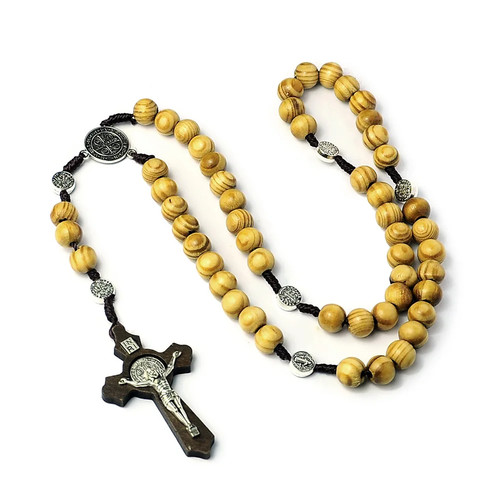 10mm wood beads rosary cross - rosary,