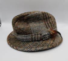 Dunn & Co 100% Wool Trilby Hat Brown Greens and Greys Tweed Size 6 & 7/8 S5872
