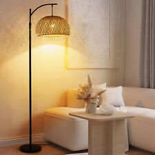 Tall Standing Floor Lamp Standard Living Room LED Bulbs Bamboo Bell Lampshade