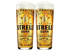 2x Estrella Damm One Pint 20oz Beer Glass Nucleated Barcelona Spain M18 2018 NEW