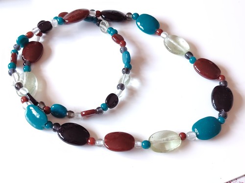 Necklace green brown glass - necklace,