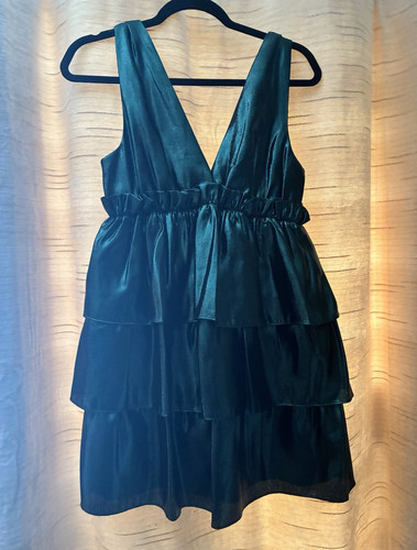 Zara green satin tiered ruffle - satin,