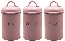 Set of 3 Tea Coffee Sugar Canisters, Storage Jar, Powder Coated Tins, New Look