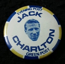 Leeds United Memorabilia- Vintage JACK CHARLTON 3Omm EVENING POST BUTTON BADGE