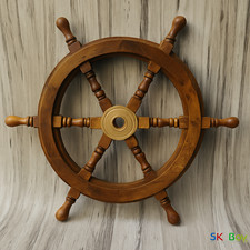 18 Nautical Wooden Ship Steering Wheel Pirate Decor Wood Brass Fishing Wall Boat