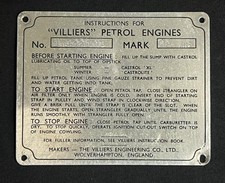 VILLIERS VINTAGE PETROL STATIONARY ENGINE MK 25 INSTRUCTION COWLING COVER PLATE