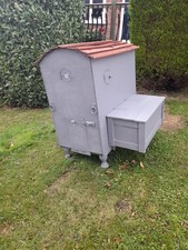 Handmade Hen House on Vintage Cast Iron Wheels Slate Grey Red Roof # 2