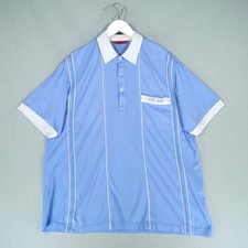 VTG Gabicci Polo Shirt Mens XXL Blue White Striped Bowling Casual Top Mods 80s