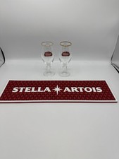 Stella Artois Half Pint Chalice Etched Glasses 10oz X 2 Plus Silicone Bar Runner