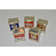 Vintage set of 5 Spice Tins, Campbell's Soup Tin, Sunmaid Raisins, Coca Cola