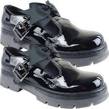 GIRLS CHILDRENS LADIES FLAT LOAFER DOLLY SCHOOL SHOES SIZE BOW WORK T BAR BUCKLE