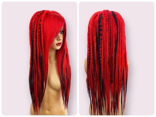 Red black synthetic dread wig - black,