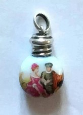Antique Miniature Sterling Silver Painted Porcelain Perfume Bottle