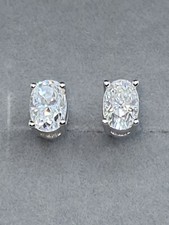925 STERLING SILVER 18K WHITE GOLD PLATED OVAL MOISSANITE DVVS1 STUD EARRINGS 