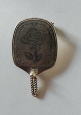 Vintage Silvertone Decorated Table-Tennis Bat Shaped Brooch. Boxed Gift Idea