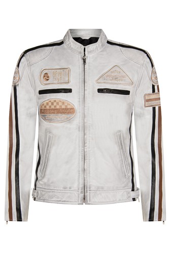 Mens white leather biker - mens,