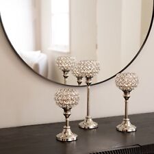 Silver Crystal Ball Candle Holders Set of 3, Centrepiece Candle Holders