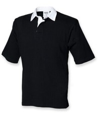 New Mens Front Row FR3 Short Sleeve Classic Rugby Shirt. Black S. T7548.