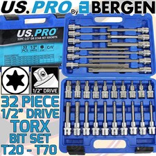 US PRO Extra Long 32pc TORX BIT Socket Set 1/2" Dr STAR Bit Sockets 50mm 200mm