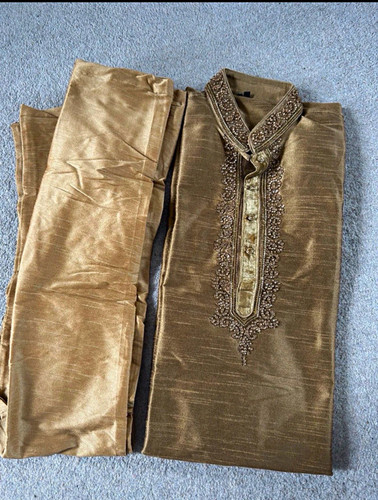 Men gold embroidered kurta - men’s,