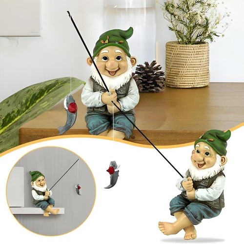 Fishing garden gnome sitting - fishing,