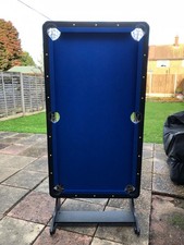 5ft snooker/pool table, blue, good condition, cues, balls, triangles included