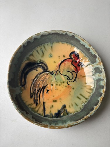 Pottery rooster hen dish - rooster,