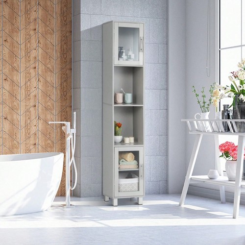 Grey tall bathroom cabinet - grey,
