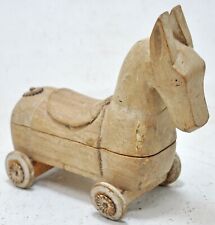Vintage Wooden Horse on Wheels Figurine Spice Box Original Old Hand Carved