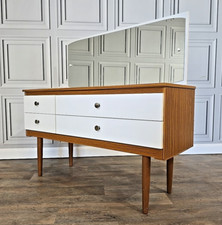 Retro Vintage Mid Century Modern 4 Drawer Chest - Dressing Table Dresser Mirror