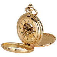 Double Hunter Gold Mechanical Pocket Watch for Men Hand Wind Watches Luxury Gift