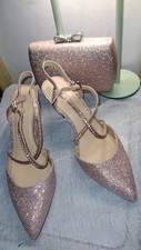 ROLAND CARTIER BRAND NEW ROSE PINK SHIMMER DIAMANTE  SHOES & MATCHING BAG UK 6 