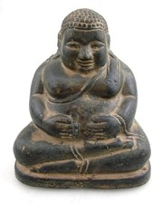 VINTAGE ANTIQUE Seated Laughing Jolly Bronze Buddha Sculptur