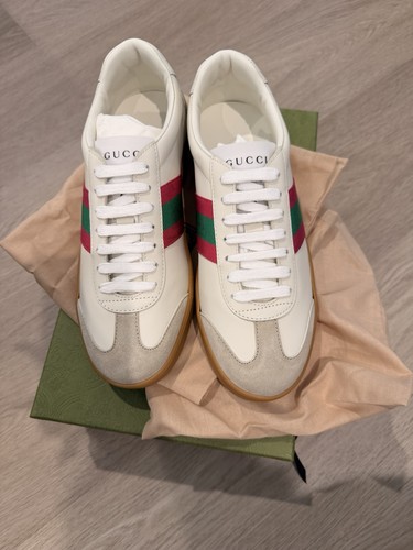 New gucci white leather web - leather,