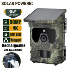 Solar Powered Trail Camera 50MP 4K Hunting Game Cam Night Vision No Glow LED UK