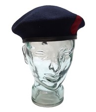 Commando Navy Blue Beret With Maroon Teardrop Patch Pure Laine No Insignia 56cm