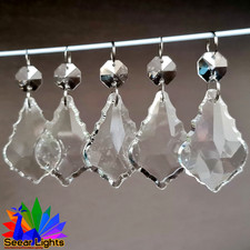 5 Chandelier Cut Glass Crystals Leaf Bead Drops Retro Light Parts 2" Droplets