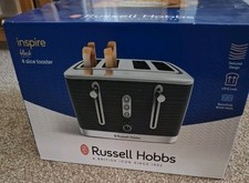 Russell Hobbs Inspire 4 Slice Toaster Defrost Wide Slots Blue LED 24381 Black