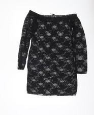 Ann Summers Women Black Lace Chemise Large Sheer Floral Nightwear