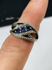 TJC silver,tanzanites and diamonds ring UK size M never worn