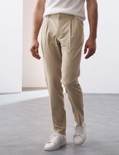 M&S - Autograph Mens Beige Pleated Trousers